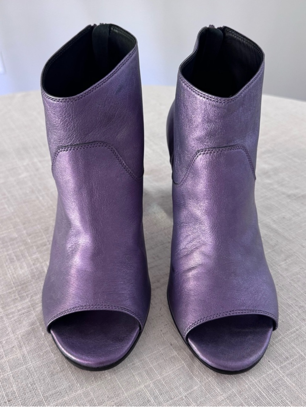Claire Venezia Metallic Purple Leather Peep Toe Ankle Booties EU 37 - Picture 4 of 15